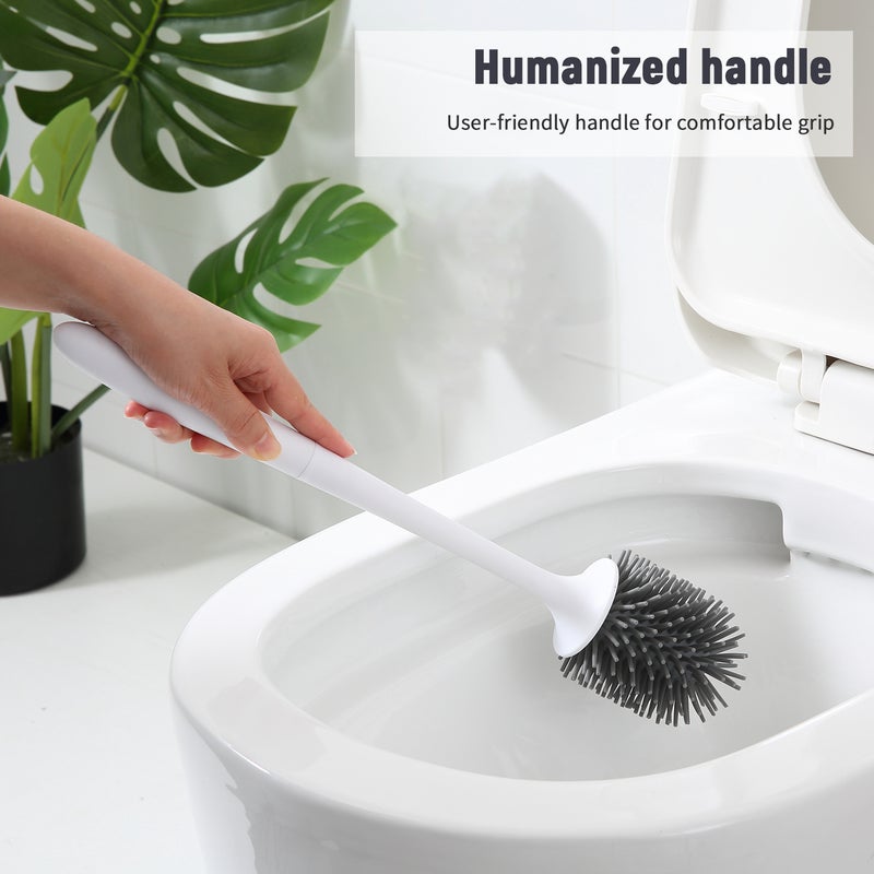 Toilet Brush and Holder Set Toilet Bowl Brush Bathroom Hollow Drainage Holder Toilet Soft Cleaner Brush Kit with Caddy - Image 2