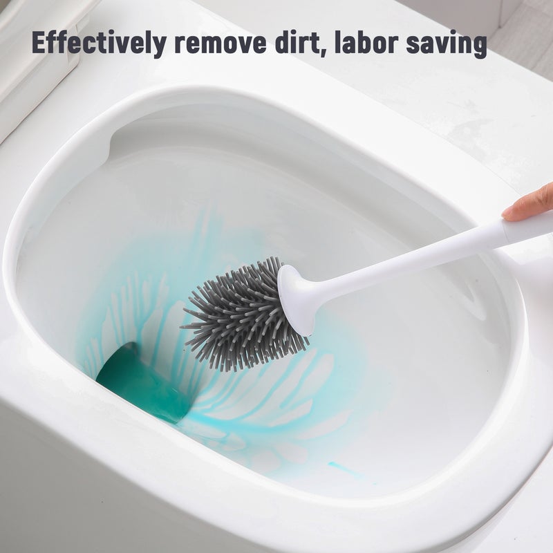 Toilet Brush and Holder Set Toilet Bowl Brush Bathroom Hollow Drainage Holder Toilet Soft Cleaner Brush Kit with Caddy - Image 3