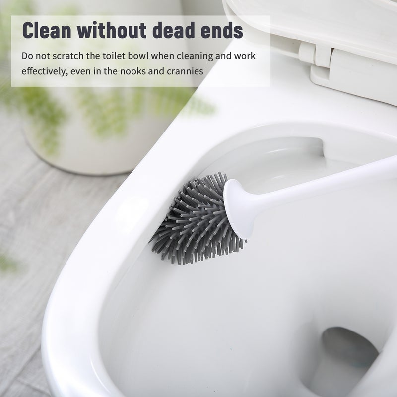 Toilet Brush and Holder Set Toilet Bowl Brush Bathroom Hollow Drainage Holder Toilet Soft Cleaner Brush Kit with Caddy - Image 4