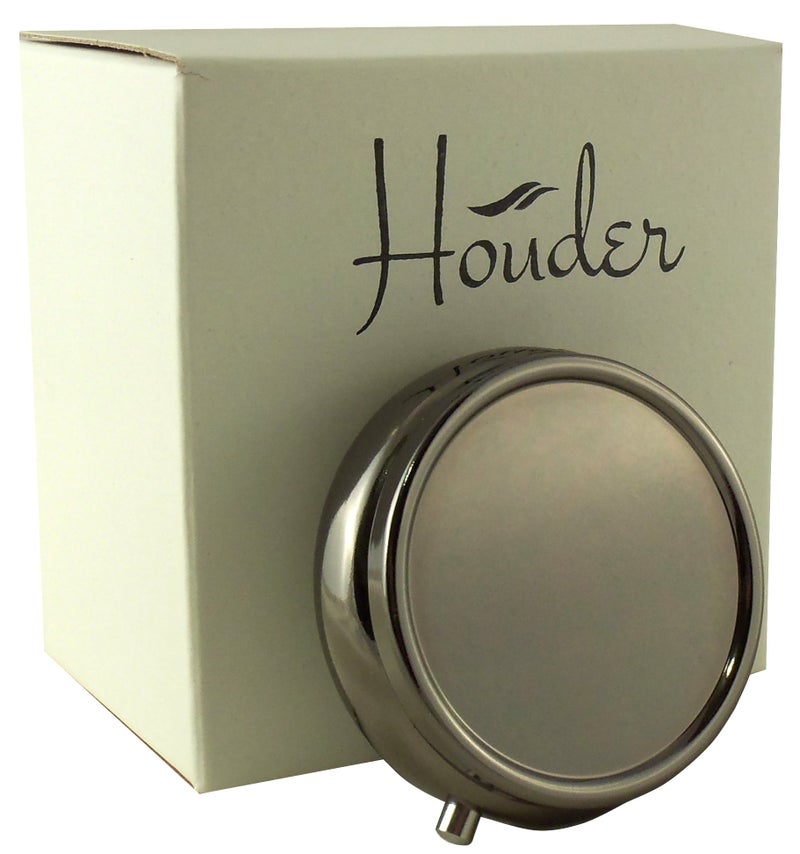 Houder Classy Gray Metal Pill Box Decorative Pill Case with Gift Box - Carry Your Meds in Style (Round) - Image 1