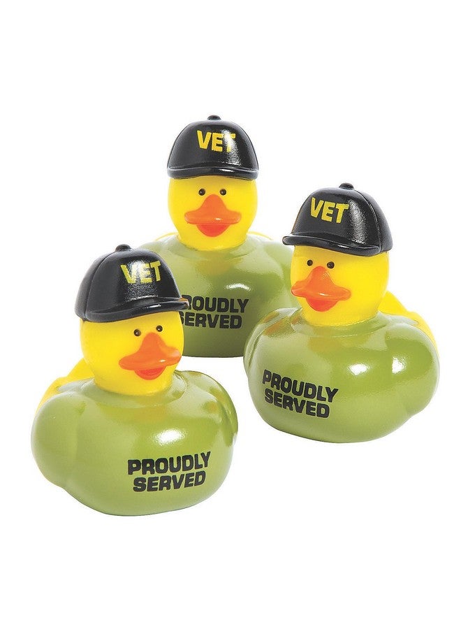 Fun Express Fun Express - 2" Veteran Rubber Ducks in Green T-Shirts and Black Caps - Perfect for Tiki Parties, Car Decor, and Fun Luau Favors - 12 Pieces - Image 1