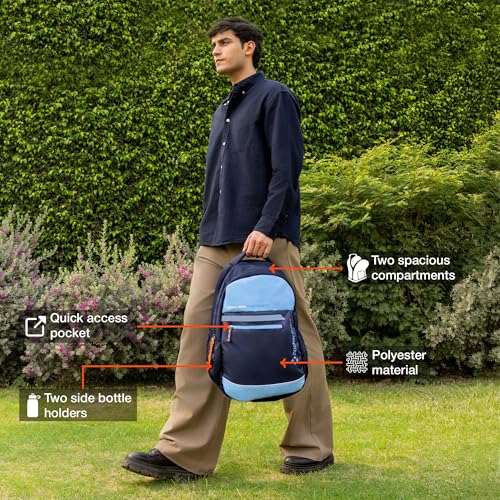 Nasher Miles History 3 Compartment Laptop Backpack 31 Liters Polyester with Raincover| Front Organiser Ideal for College, School Bags for Boys & Girls (Navy Blue) - Image 2