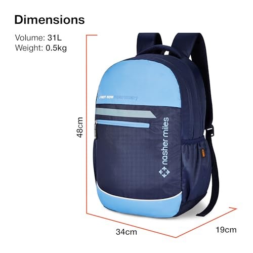 Nasher Miles History 3 Compartment Laptop Backpack 31 Liters Polyester with Raincover| Front Organiser Ideal for College, School Bags for Boys & Girls (Navy Blue) - Image 5