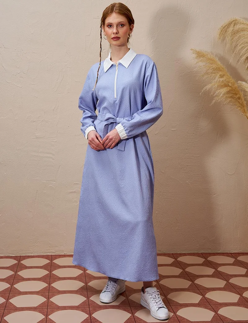 Kayra فستان أفياتور أزرق بسحاب أمامي مطبوع