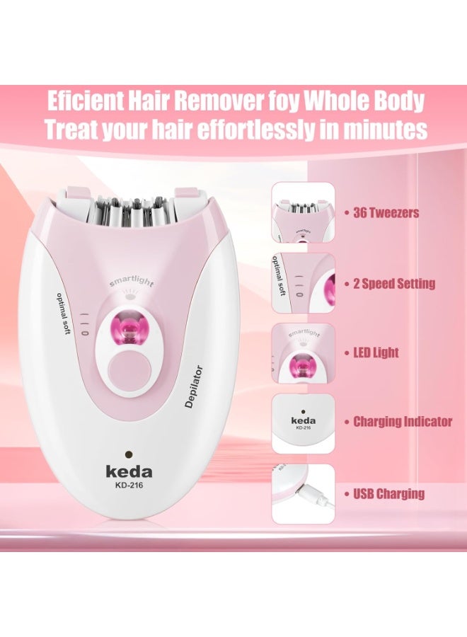 Keda Epilators Hair Removal for Women - 2 Speed Hair Removal Device with LED Light Rechargeable Trimmer for Epilator Bikini Face Arm Legs Armpits - Image 2