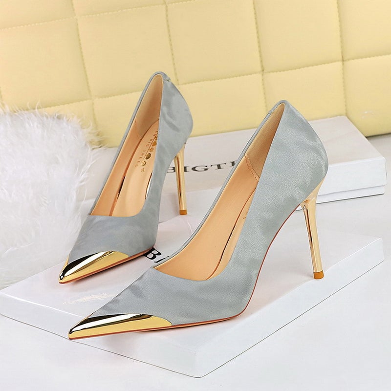 Metallic Pointed Toe Stiletto Heels for Women Silver