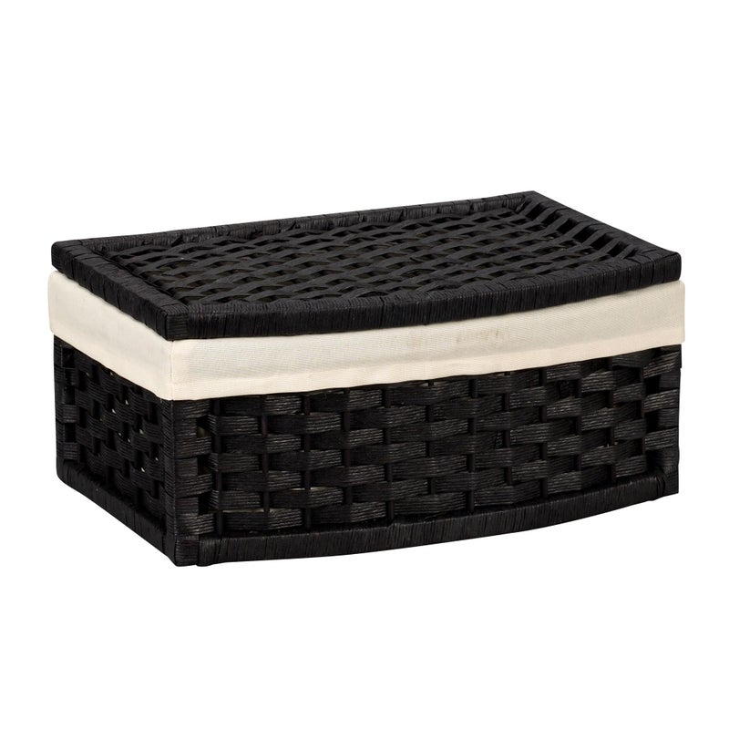 Household Essentials HandWoven Paper Rope Basket with Lid and Liner Black Stain