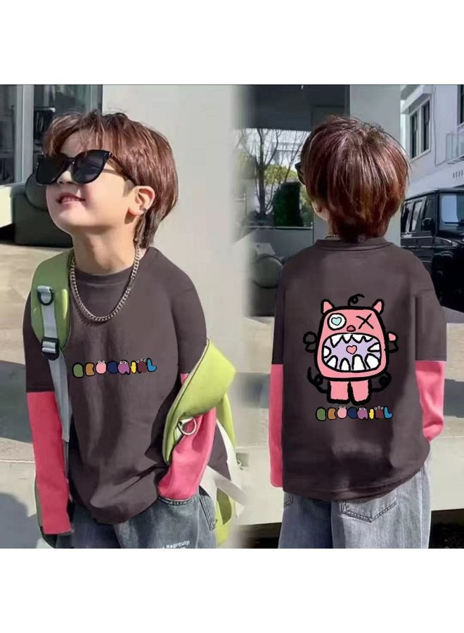 Boys And Girls Long Sleeved Pure Cotton T New Style Children's Base Handsome Middle-aged Baby Casual Vacation Two-piece Top