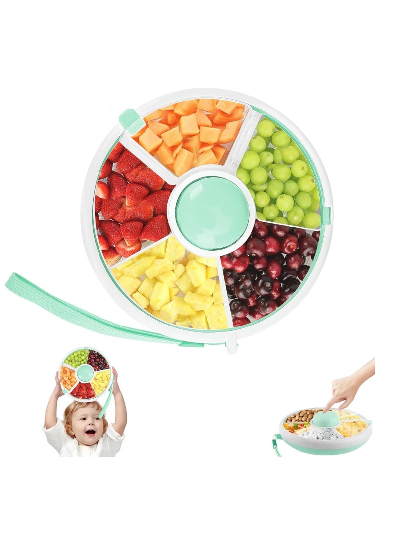 Beauenty Kids Snack Spinner Box,360°Rotating Snack Container,Snack Spinner Rotating Storage with 5 Compartment Dispenser and Lid,Reusable Snack Box Fruit Spinner Organizer for Home Travel - Image 1