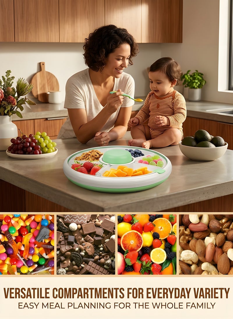 Beauenty Kids Snack Spinner Box,360°Rotating Snack Container,Snack Spinner Rotating Storage with 5 Compartment Dispenser and Lid,Reusable Snack Box Fruit Spinner Organizer for Home Travel - Image 5