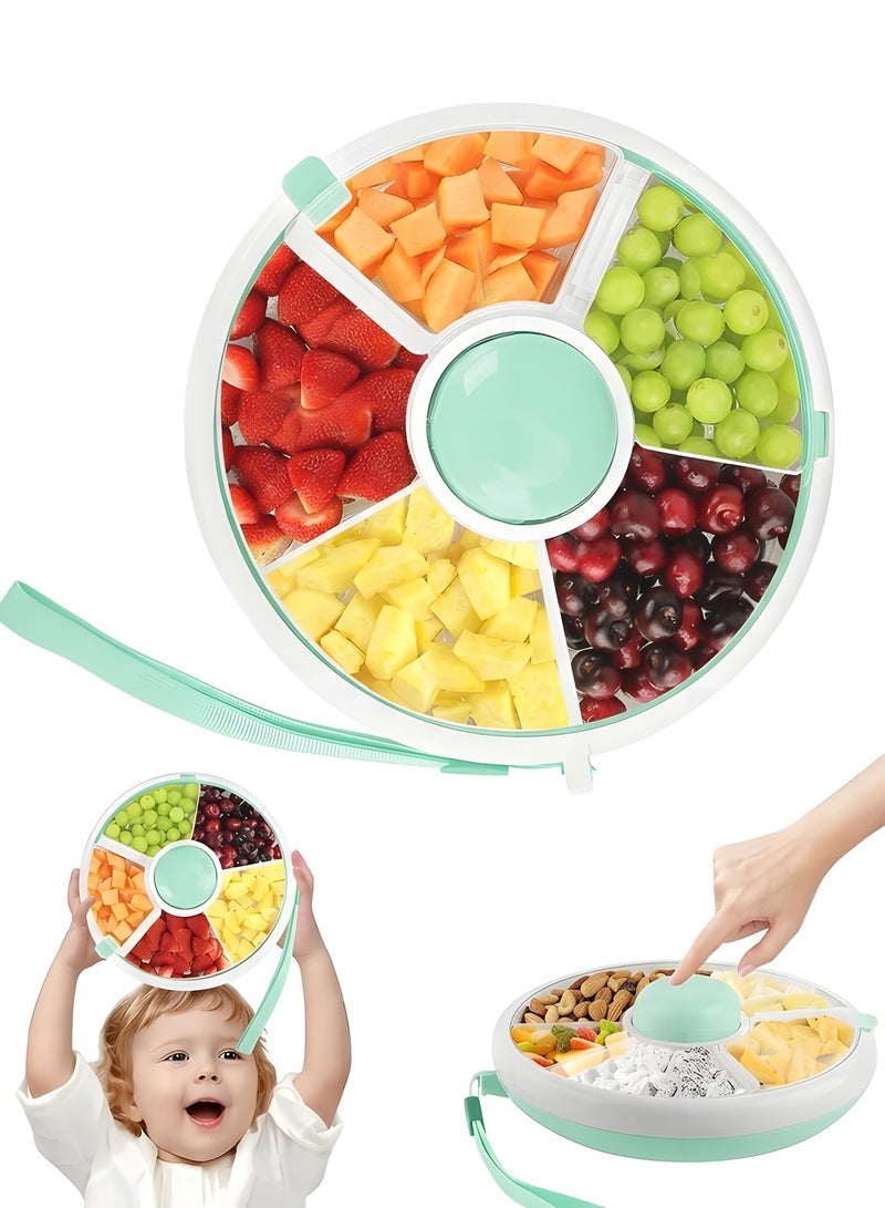 Beauenty Kids Snack Spinner Box,360°Rotating Snack Container,Snack Spinner Rotating Storage with 5 Compartment Dispenser and Lid,Reusable Snack Box Fruit Spinner Organizer for Home Travel - Image 1