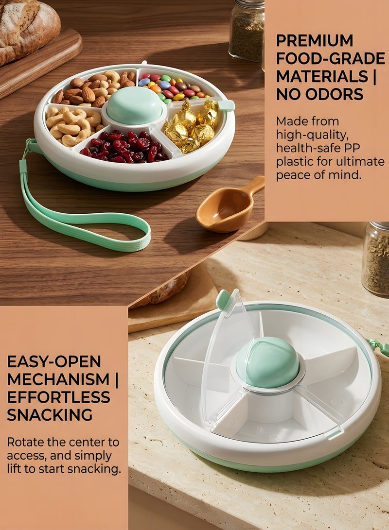 Beauenty Kids Snack Spinner Box,360°Rotating Snack Container,Snack Spinner Rotating Storage with 5 Compartment Dispenser and Lid,Reusable Snack Box Fruit Spinner Organizer for Home Travel - Image 3
