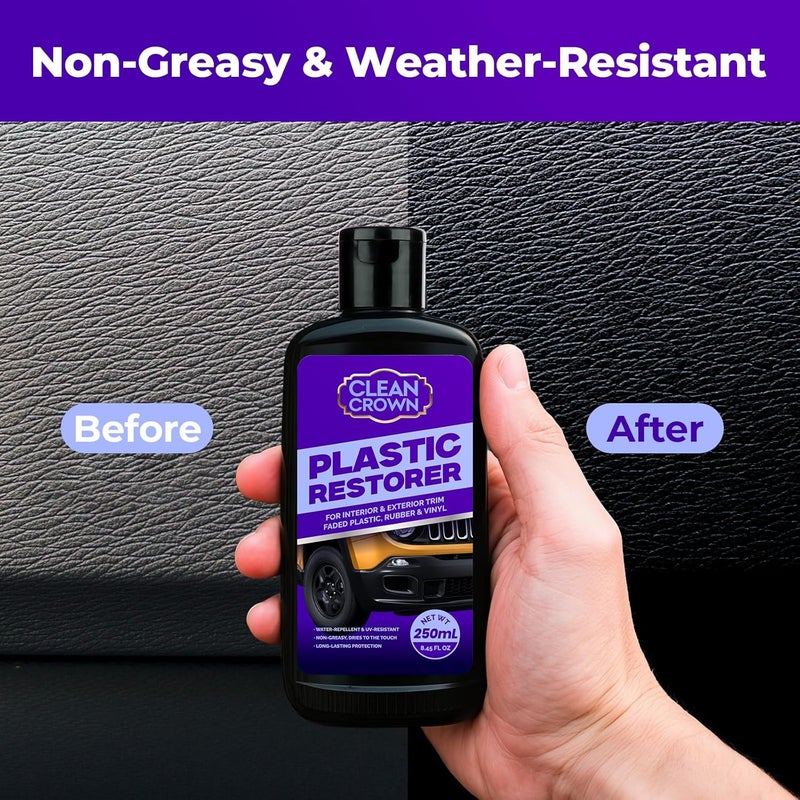 CleanCrown Plastic Restorer for Cars (8.45 fl oz), User Friendly Car Trim Restorer, Quick Plastic Trim Restorer with Free Sponge Applicator, Restores Faded Car Plastics, Bumpers & Against UV Rays - Image 4