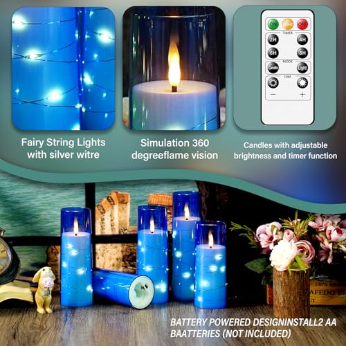 kakoya Flameless LED Candles with Timer 5 Pc Flickering Flameless Candles for Romantic Ambiance and Home Decoration Stable Acrylic Shellwith Embedded Star StringBattery Operated CandlesBlue - Image 3