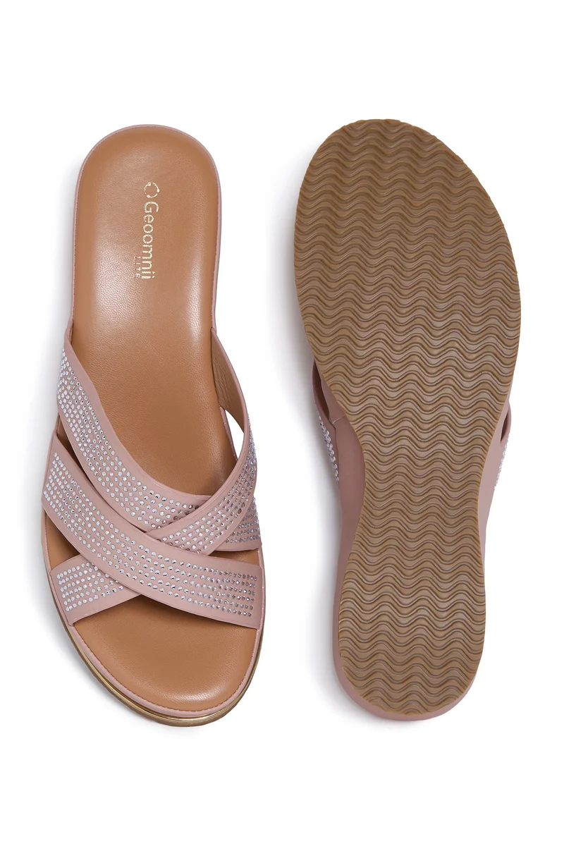 Geoomnii PINK Geoomnii Comfort Slide Sandals for Women – Cushioned Slip-On Casual Sandals for Daily Wear, Home, Travel & Walking for Women | Best Price UAE