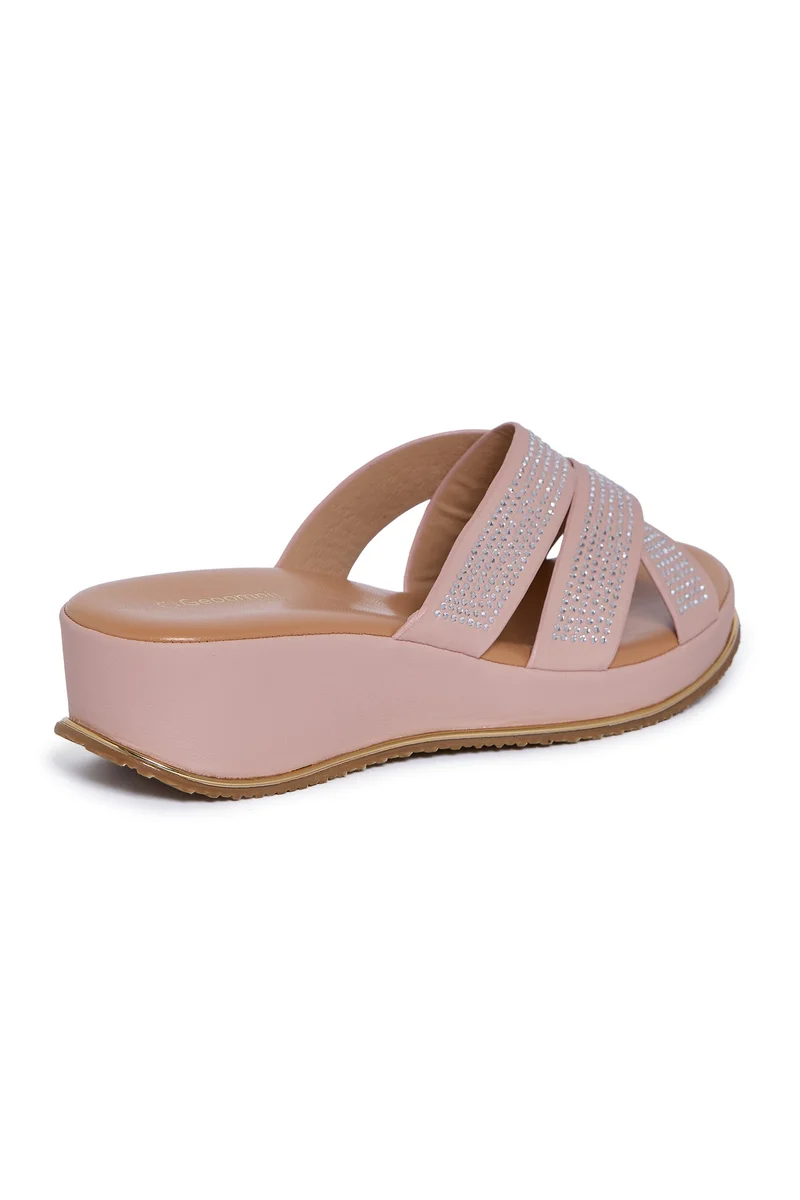 Geoomnii PINK Geoomnii Comfort Slide Sandals for Women – Cushioned Slip-On Casual Sandals for Daily Wear, Home, Travel & Walking for Women | Best Price UAE
