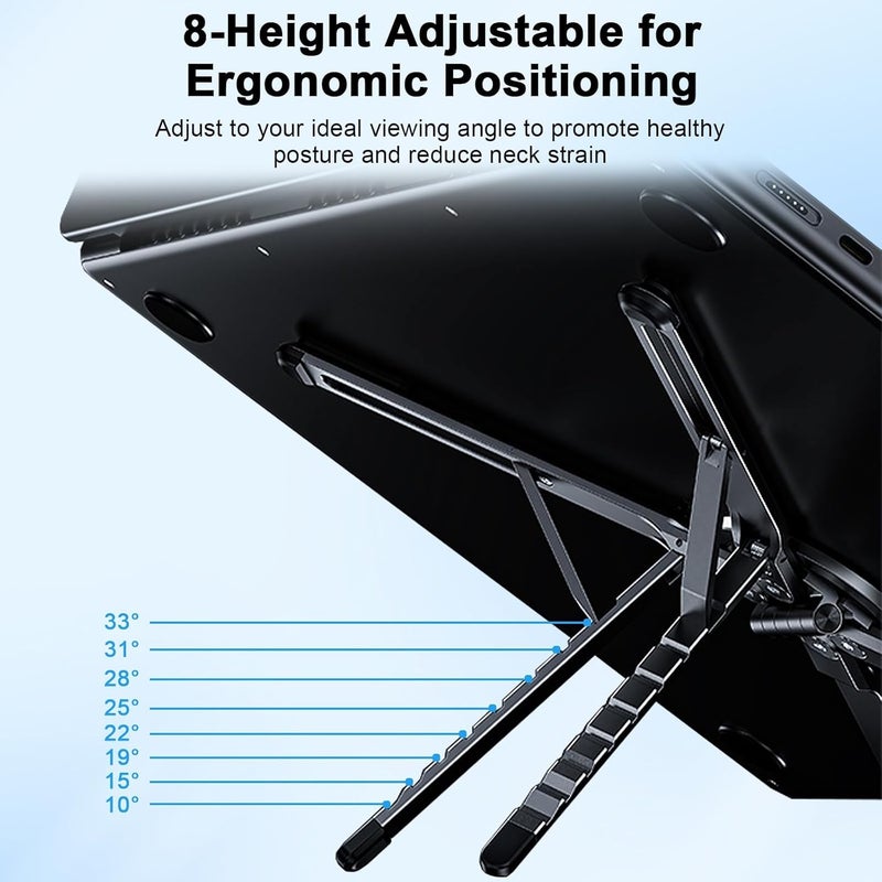 KASTWAVE Foldable Laptop Stand for Desk, 8-Angle Adjustable Aluminum Portable Holder with Magnetic Mount, All-in-One Stand for Laptop, Tablet and Phone, Non-Slip Base, Compatible with 10-15.6 Inch Laptops - Image 4