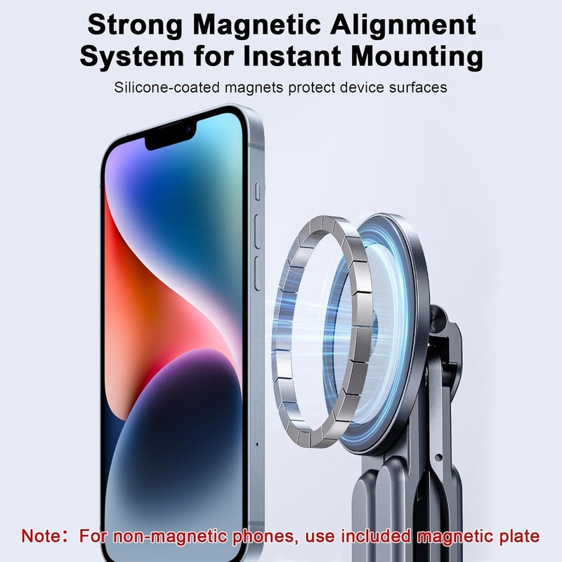 KASTWAVE Foldable Laptop Stand for Desk, 8-Angle Adjustable Aluminum Portable Holder with Magnetic Mount, All-in-One Stand for Laptop, Tablet and Phone, Non-Slip Base, Compatible with 10-15.6 Inch Laptops - Image 5