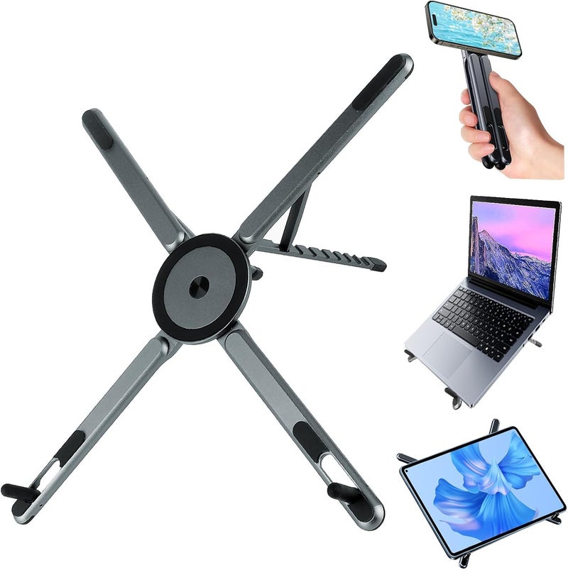 KASTWAVE Foldable Laptop Stand for Desk, 8-Angle Adjustable Aluminum Portable Holder with Magnetic Mount, All-in-One Stand for Laptop, Tablet and Phone, Non-Slip Base, Compatible with 10-15.6 Inch Laptops - Image 1