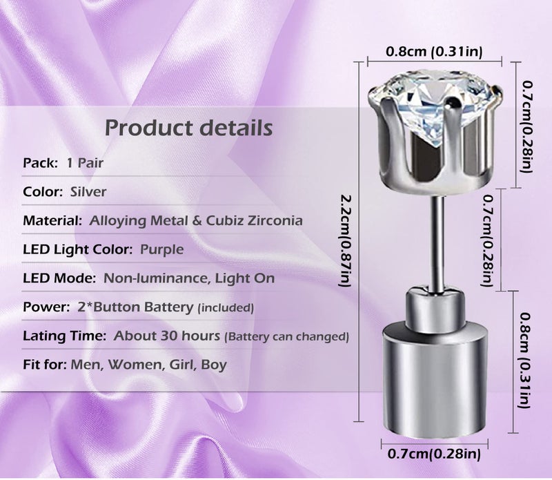 IC ICLOVER LED Earrings, Shiny Glowing LED Lighting Up Stylish Earring Studs Crown Shap Ear Drop Stud, Wedding Rave Dance Party Night Out Halloween Christmas Decoration Present for Women Men -Purple - Image 3