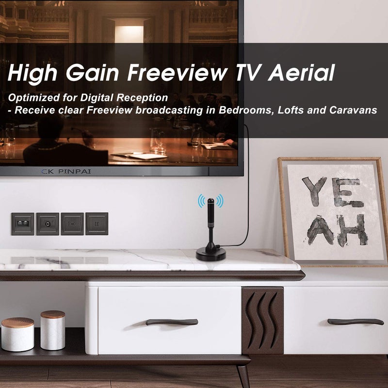 August HDTV Antenna - August DTA240 - Indoor/Outdoor Portable Digital Aerial with Magnetic Base 2 Meters Coax Cable 50 Miles Range - Image 2