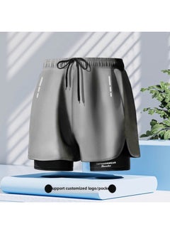 Swimming Trunks Men's Anti-embarrassment Quick-drying Plus Size Boxer Swimming Trunks Professional Swimming Suit Equipment Double Layer-Color:Gray (special Offer)-Size:2xl [recommended 65-75kg ]