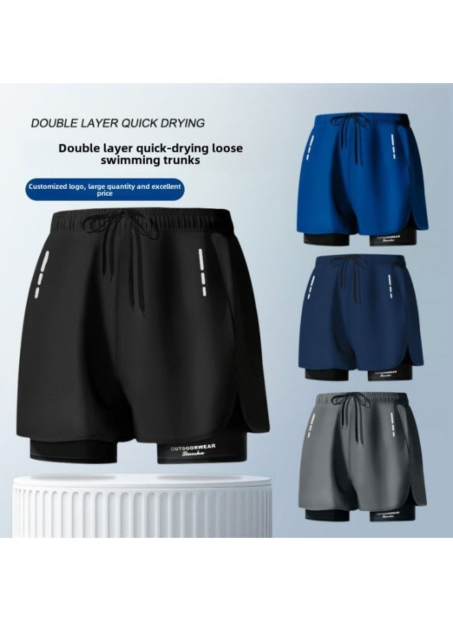Generic - Swimming Trunks Men's Anti-embarrassment Quick-drying Plus Size Boxer Swimming Trunks Professional Swimming Suit Equipment Double Layer-Color:Gray (special Offer)-Size:2xl [recommended 65-75kg ] - Image 1