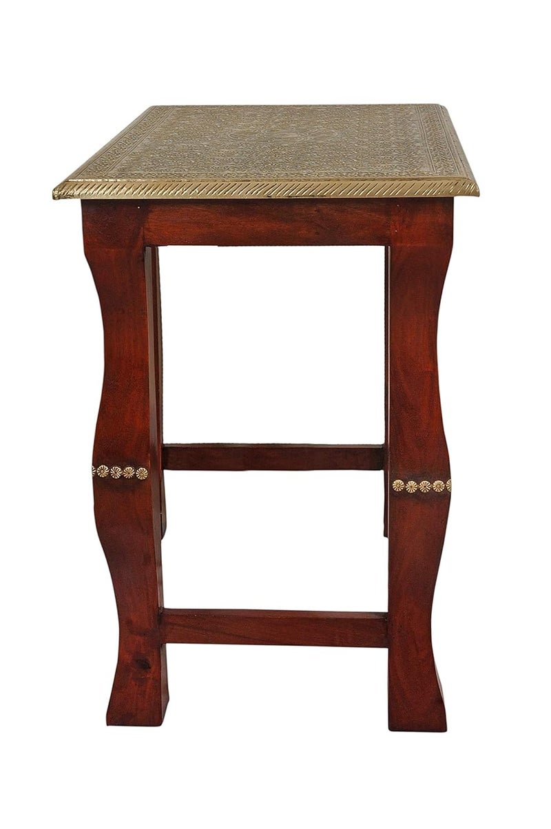 Wooden Palm Wooden Palm Beautiful Handmade Stool Nesting Table for Office Nesting Tables Set of 3Wooden and Brass 3Coffee Home Furniture Outdoor Dcor Brown Golden  - Image 5