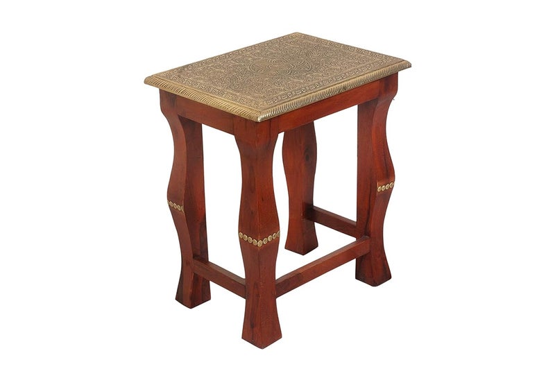 Wooden Palm Wooden Palm Beautiful Handmade Stool Nesting Table for Office Nesting Tables Set of 3Wooden and Brass 3Coffee Home Furniture Outdoor Dcor Brown Golden  - Image 2