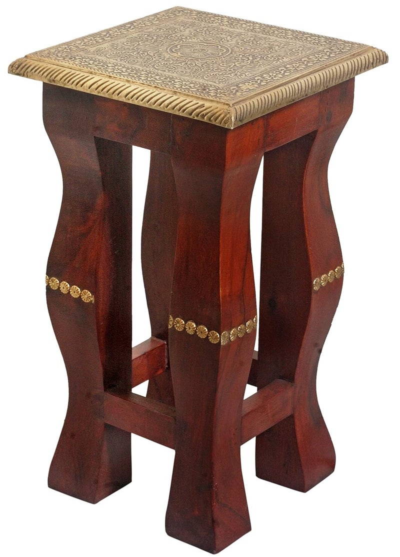 Wooden Palm Wooden Palm Beautiful Handmade Stool Nesting Table for Office Nesting Tables Set of 3Wooden and Brass 3Coffee Home Furniture Outdoor Dcor Brown Golden  - Image 3
