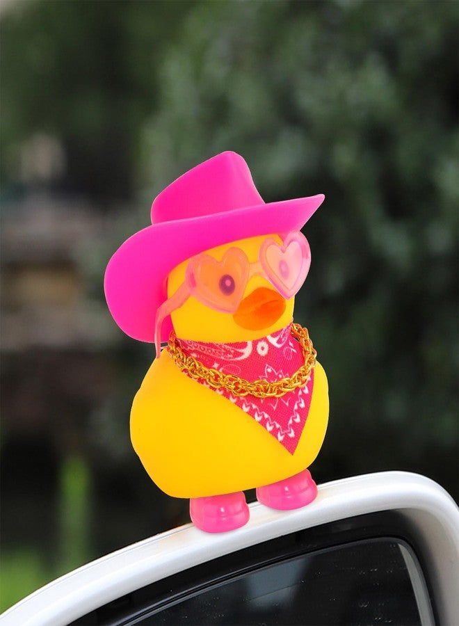 wonuu Cute Ducky in Shoes, Car Dashboard Decorations Pink Cowboy Hat Rubber Ducks, Duck for Car Ornament Accessories with Hat, Glasses, Scarf, Shoes, Necklace, Pink - Image 3