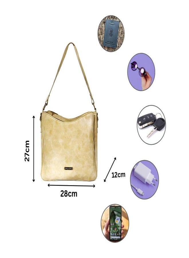 IMARS Western Large Butterscotch Faux Leather Shoulder Bag for Women & Girls | Designer Handbag with Zipper Closure, Multiple Pockets & Top Handle - Image 3