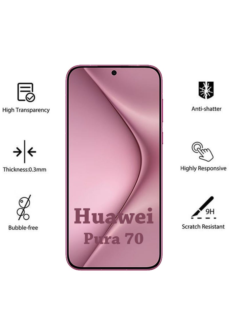 Generic - 2 Pack Screen Protector for Huawei Pura 70 | Tempered Glass Available in Combo Pack | Screen Protector Full HD Quality Tempered Glass Anti-Scratch Edge To Edge Coverage With Easy Installation Kit - Black - Image 1