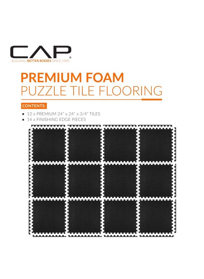 CAP Barbell 2 Pack Exercise Puzzle Mat 24" x 24" x 3/4", T-Pattern, Black - Image 2