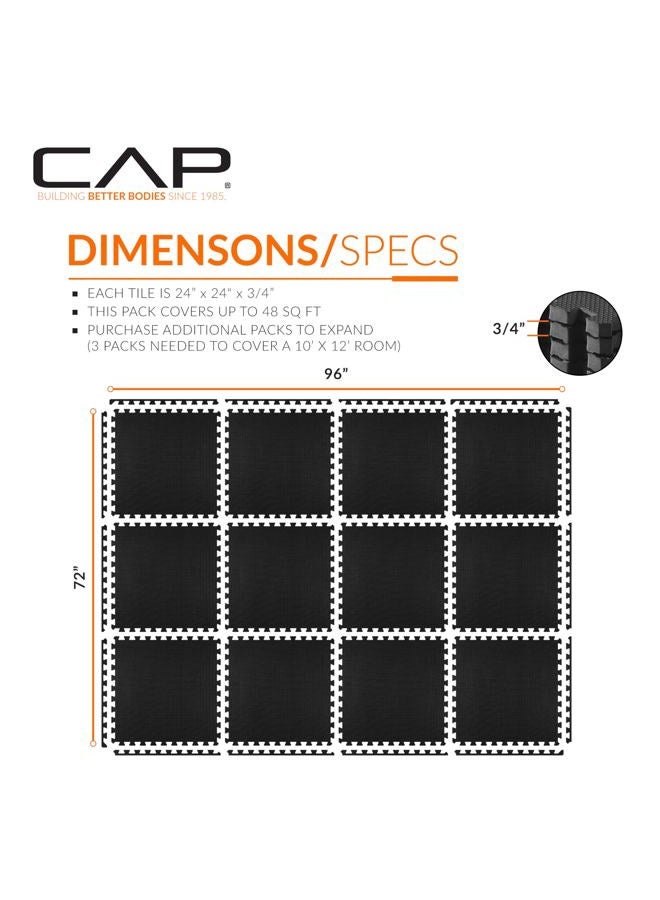 CAP Barbell 2 Pack Exercise Puzzle Mat 24" x 24" x 3/4", T-Pattern, Black - Image 4