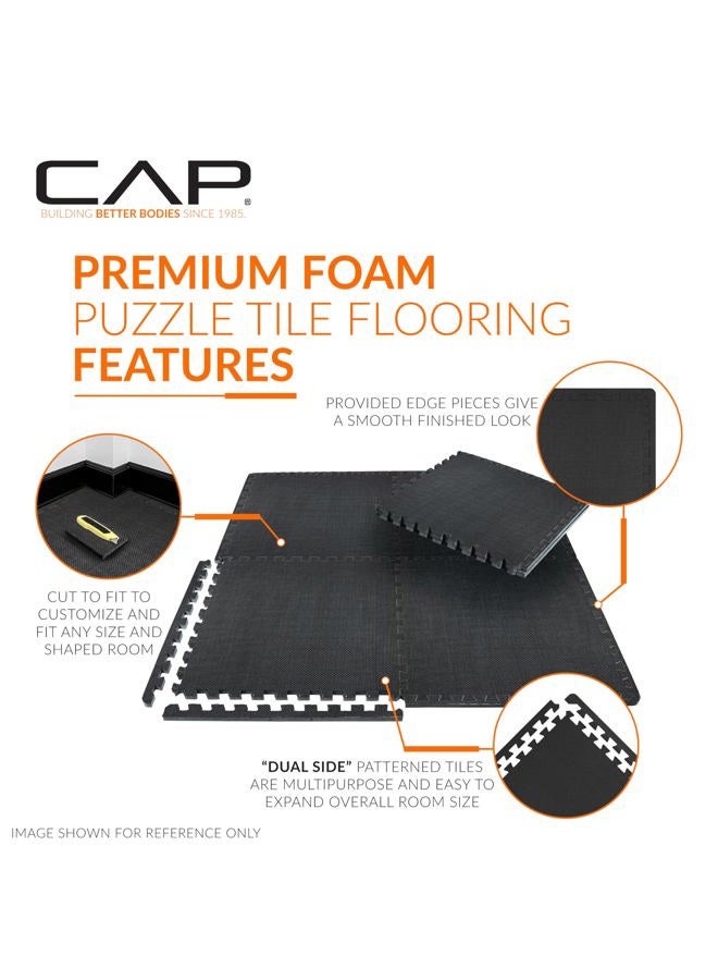 CAP Barbell 2 Pack Exercise Puzzle Mat 24" x 24" x 3/4", T-Pattern, Black - Image 3