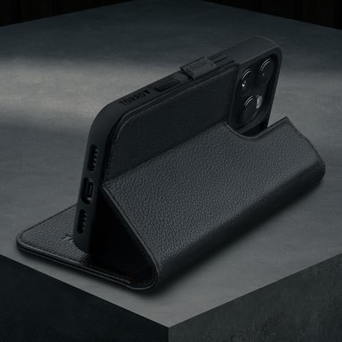TORRO Premium Leather Case Compatible with iPhone 16 Pro Max 6.9" – Genuine Leather Wallet Flip Folio Case with Kickstand and Card Slots (Compatible with Official MagSafe Chargers) - Black - Image 3