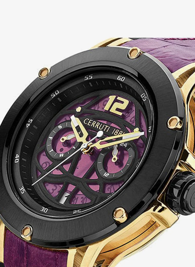 CERRUTI 1881  Mens Round Shape Leather Band Analog Wrist Watch CIWGQ2224804  45 mm  Purple for Men | Best Price UAE
