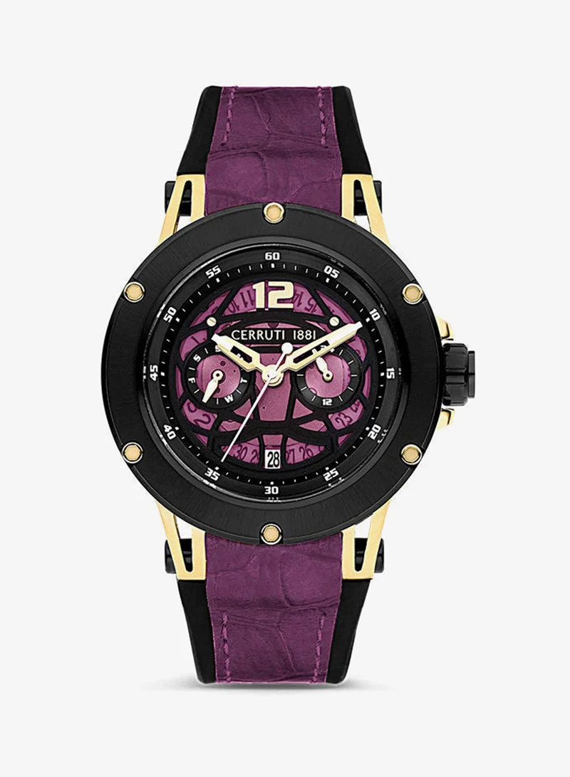 Mens Round Shape Leather Band Analog Wrist Watch CIWGQ2224804  45 mm  Purple