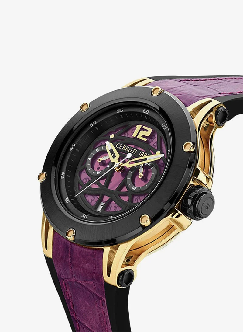 CERRUTI 1881  Mens Round Shape Leather Band Analog Wrist Watch CIWGQ2224804  45 mm  Purple for Men | Best Price UAE