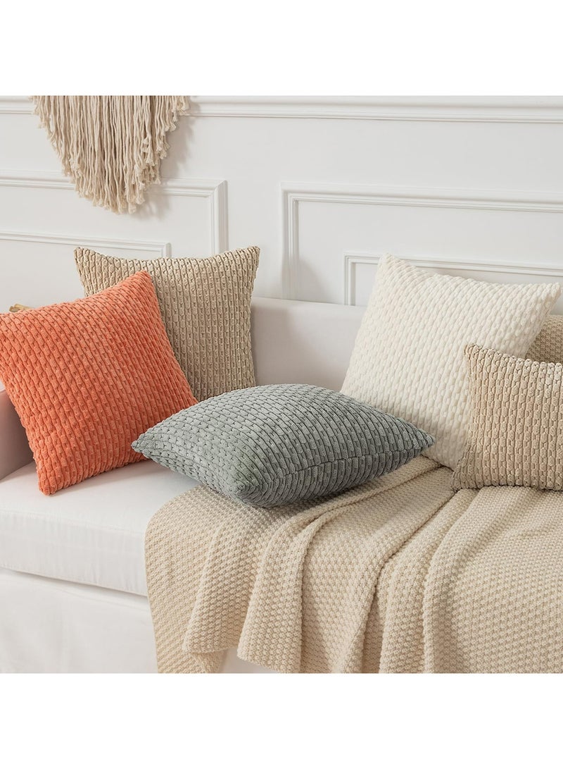 CMGTYYD Set of 2 Textile Pillow Covers Decorative Striped Corduroy Plush Velvet Pillowcases Boho Cushion Cover for Couch 18x18 Inch (Khaki) - Image 5