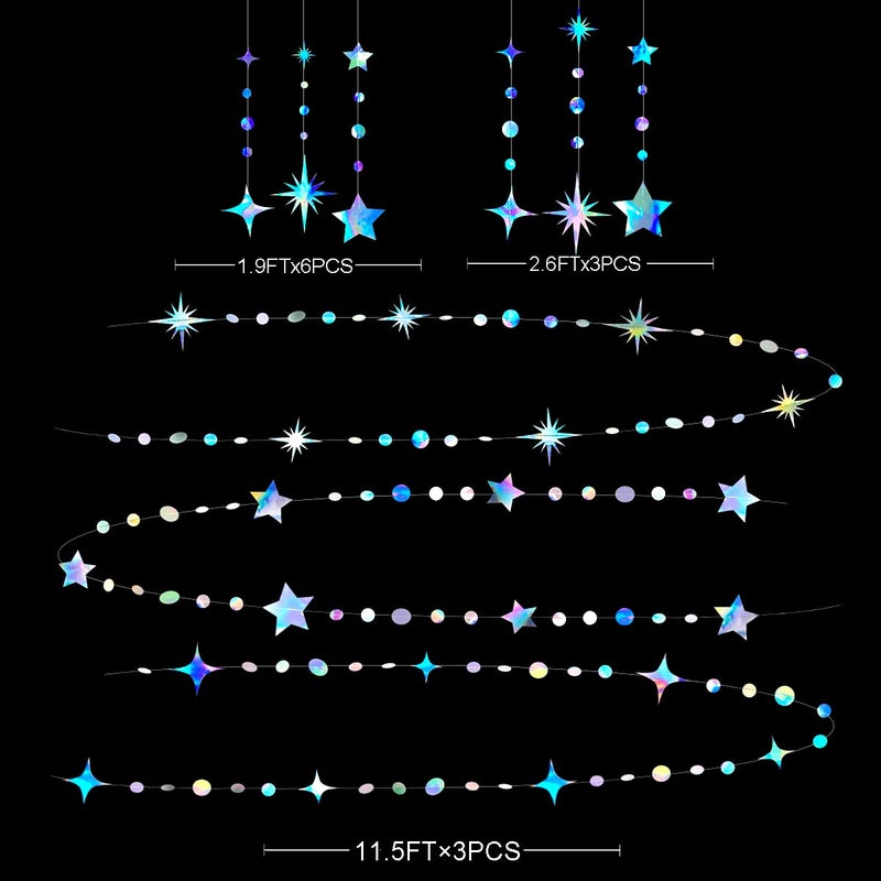 pinkblume Iridescent Party Decorations Star Circle Dot Paper Garland Banner Bunting Streamer Metallic Hanging Twinkle Star Decoration for Kids Birthday Baby Shower Wedding Festival Engagement Sweet 16 Decor - Image 2