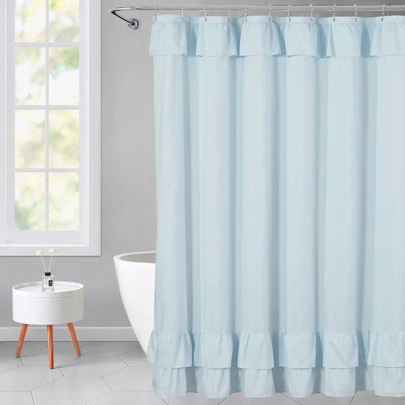 YOSTEV Light Blue Ruffle Shower Curtain Farmhouse Fabric Cloth Shower Curtains for Bathroom 72x72 InchesStandard Size