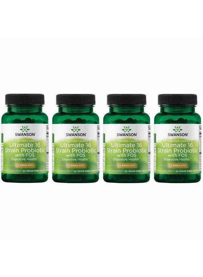 Swanson Dr. Stephen Langer's Formula - Natural Probiotic w/Prebiotic FOS - 16-Strain Supplement Promoting Digestive Support w/ 3.2 Billion CFU per Capsule - (60 Veggie Capsules) 4 Pack - Image 1