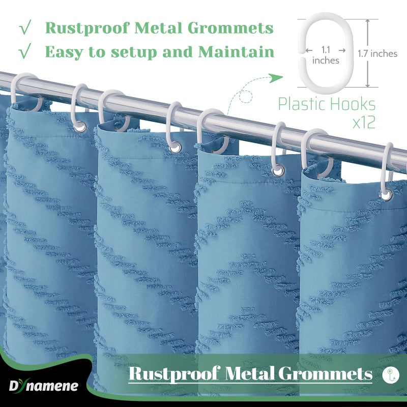 Dynamene Extra Long Shower Curtain  84 Inch Long Boho Tufted Chevron Striped Fabric Shower Curtain for Bathroom  Tall Shabby Chic Waterproof Cloth Shower Curtain Set with Hook  Moonlight Blue  72x84 - Image 4