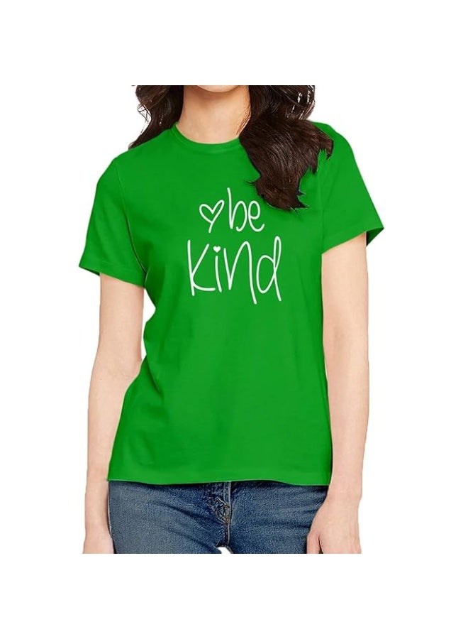 OPLU Store Women's Regular Fit Cotton Graphic Printed T-Shirt - Be Kind, Green, 2XL - Image 1