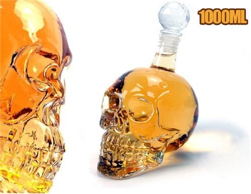 Iktu Crystal Skull Head Vodka Bottle Creative Gothic Wine Vodka Decanter (1 Liter - Empty) Transparent - Image 2