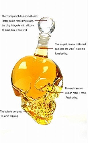 Iktu Crystal Skull Head Vodka Bottle Creative Gothic Wine Vodka Decanter (1 Liter - Empty) Transparent - Image 4