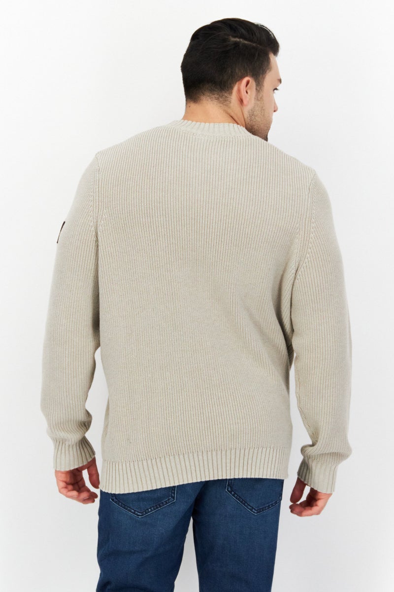 Lyle & Scott Men Crew Neck Ribbed Long Sleeve Printed Sweaters, Light Grey - Image 3