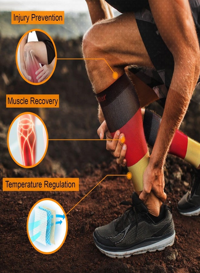 Doc Miller Calf Compression Sleeves for Short People Men and Women Petite 15-20mmHg, 1 Pair Shin Splint Sleeve Recover Varicose Veins and Pain Relief, Black Red Yellow, Medium - Image 3